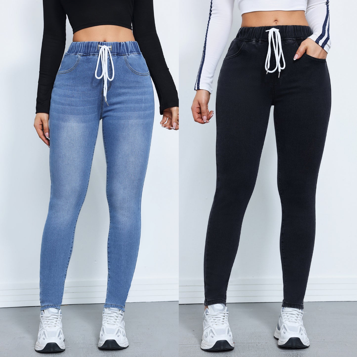 Women's Denim Trousers Autumn And Winter Waist High Elastic Feet