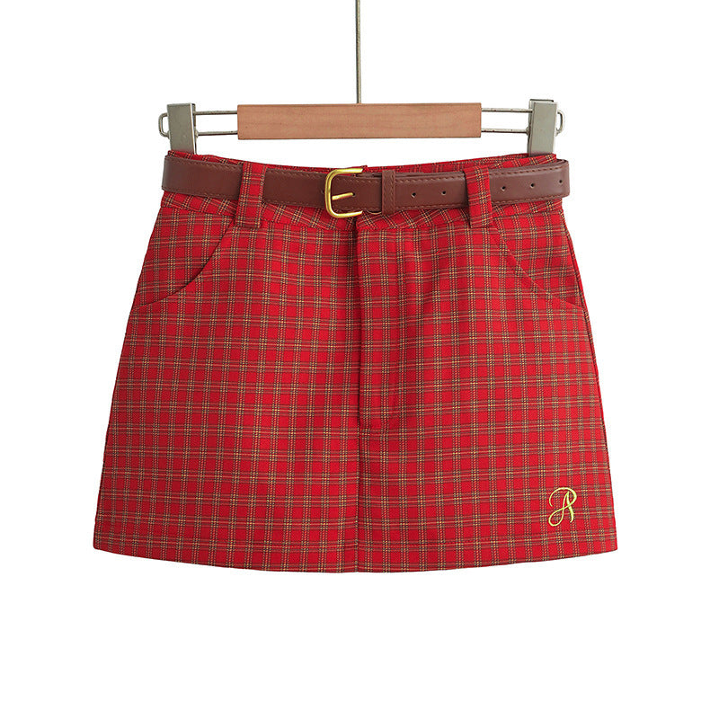 American Style Retro College New Low Waist Hip-wrapped A- Line Skirt