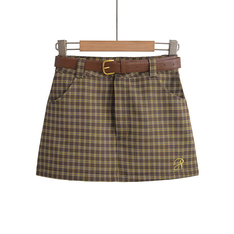 American Style Retro College New Low Waist Hip-wrapped A- Line Skirt