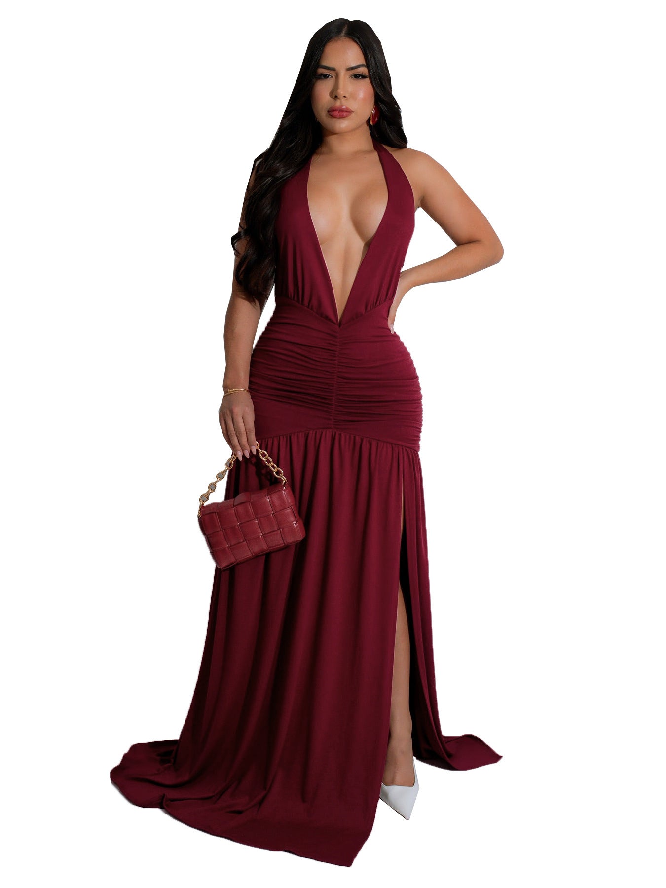 European And American Elegant Halter V-neck Dress Sexy Backless Dress
