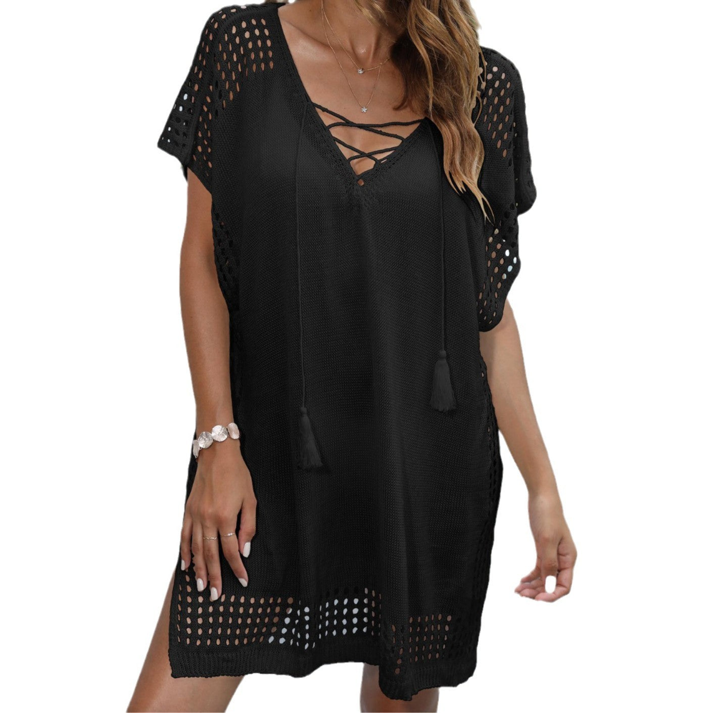 Women's Dress Deep V Lace-up Woven
