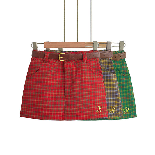 American Style Retro College New Low Waist Hip-wrapped A- Line Skirt